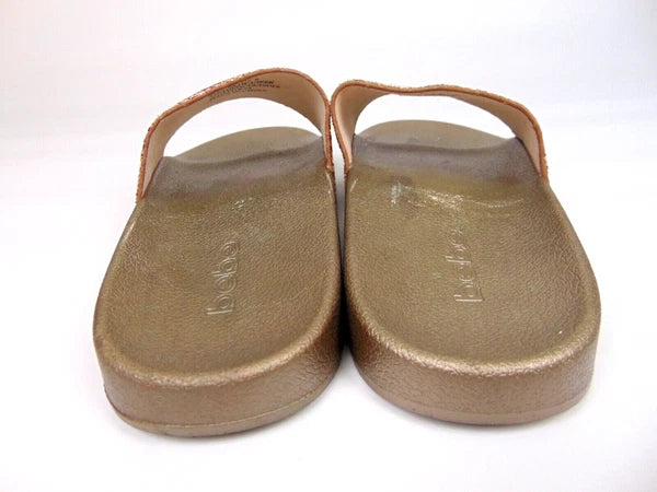 Bebe Women's Fraida Glitter Slide Fashion Sandals Flats Size 8.0 M, Rose Gold