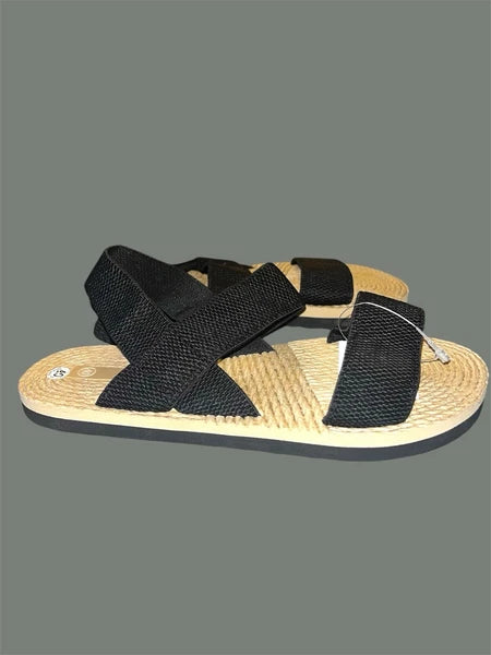 Black Woven Strap with Straw Style Sole Sandals Size 9.5 (40)