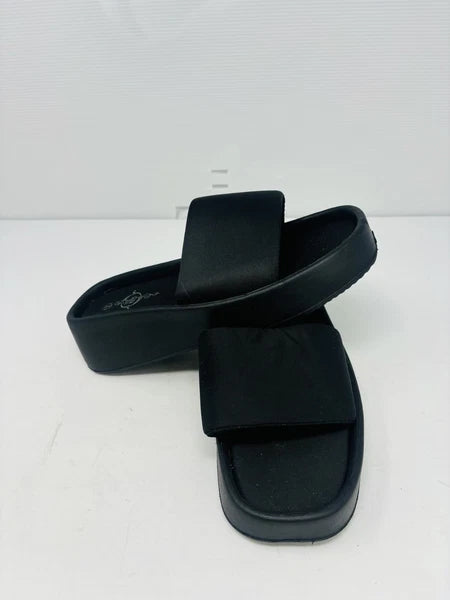 Sole Mates Black Slip On Platform Wedge Slides Sandals Womens Size 7