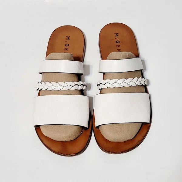 M. Gemi White Leather Flat Braided Strappy Slide Flat Sandals Wms 39EU  8.5-9 US