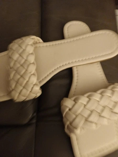 H&M SquareToe Braided Cream Padded Slides Size 5