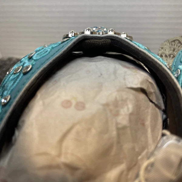 Montana West Teal Scroll Rhinestones/Studs Western Style Wedge Sandals Sz11-11.5