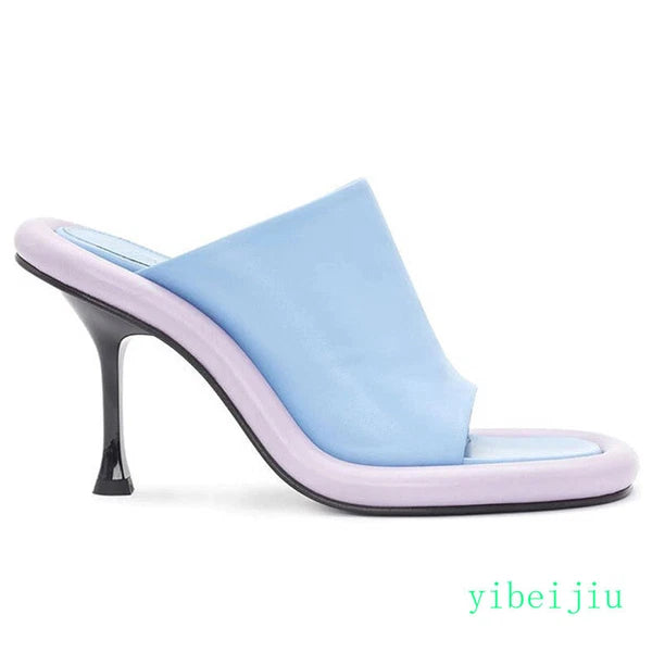 Summer Women's High Spool Heel Mules Dress Slides Slippers Party Sandals Fashion