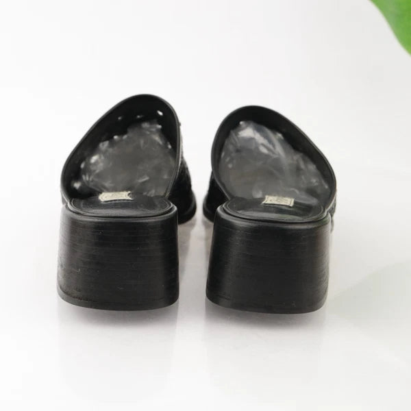 Brighton Womens Fanny Mule Size 8.5 Black Leather Block Heel Slide Woven Shoe