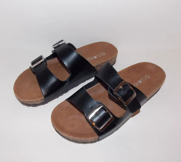 Buckle Style Slip on Slide Sandals Ladies Size 7M Black