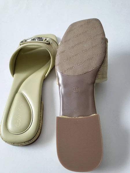 Calvin Klein womens sandals Signature logo Slides Size 8.5 9 Light Yellow