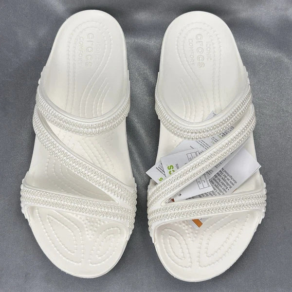 Crocs Kadee II Strappy Sandals Women's 7 White Jewels Summer Slides 211350-100