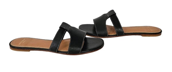 COLE HAAN Mesi Black Leather Grand OS Flat Slide Sandals Sz 8