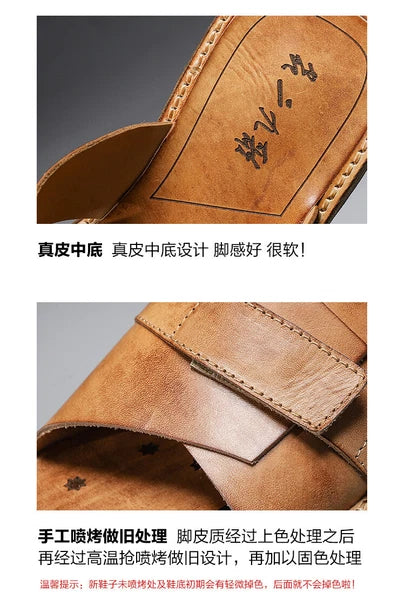 Roman Style Mens Women Real Leather Open Toe Slipper Sandals Flats Shoes Outdoor