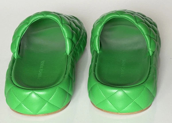 NIB $1450 Bottega Veneta Green Quilted Leather Padded Sandals 10 US 708885 IT
