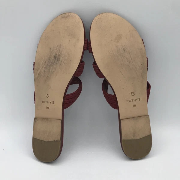 Rothy's Flat Sandals Women's 10 Sangria Red Triple Band Slides Retired Style EUC