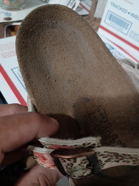 Birki's Arizona Cheetah Rose Design Cork Bed Sandal Slides Sz 36 Animal Print