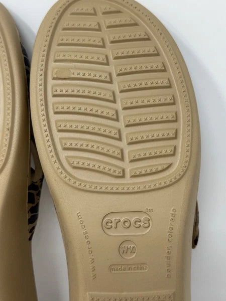 Crocs Patricia II Leopard Wedge Tan Slide Sandals W10 Women's Size 10 EUC