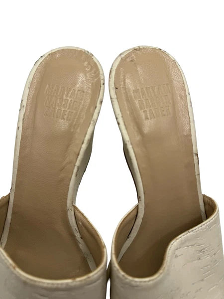 Maryam Nassir Zadeh Wedge Heel Slip On Sandal Burch White EU Size 37.5 US Size 7