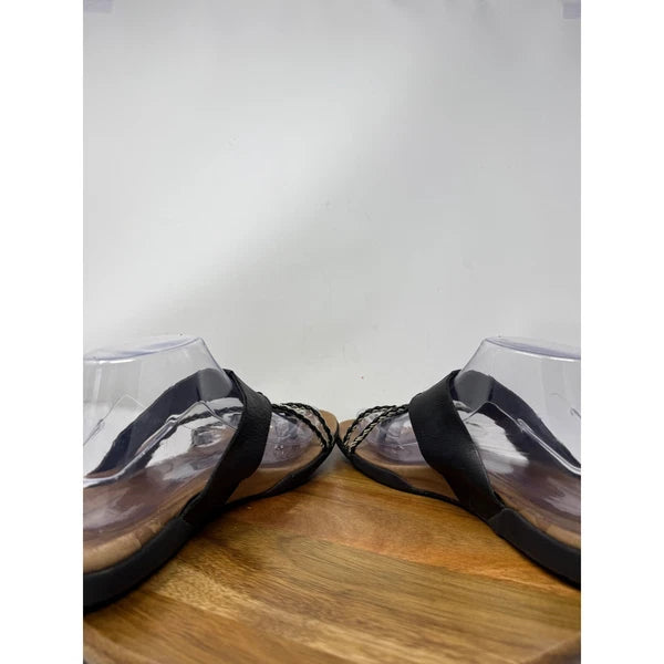 Merrell Amber Black Leather Braided Strap Sandals Women's US 10 Thong
