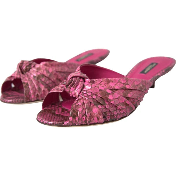 DOLCE & GABBANA Shoes Pink Python Leather Kitten Heels Slides EU37/US6.5 1200usd