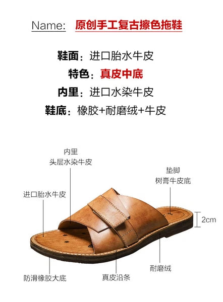 Roman Style Mens Women Real Leather Open Toe Slipper Sandals Flats Shoes Outdoor