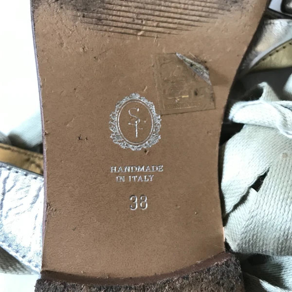 Sarah Flint Grear Gladiator Sandals Womens 38 8 Silver Gold Leather Lace Up Flat