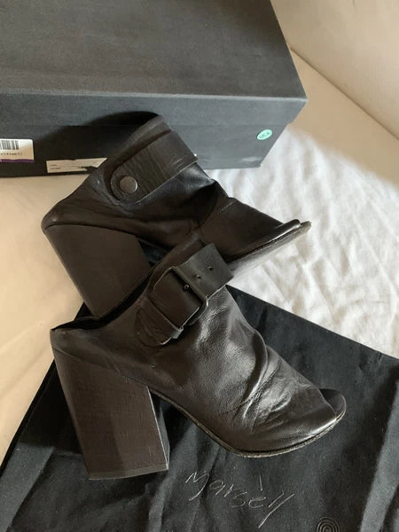 EUC! Marsell Bolla Black Soft Leather Block Heel Slingback Shoe Size EU 37/7