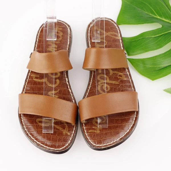 Sam Edelman Womens Gala Sandal Size 9 Cognac Tan Leather Slide Strappy Resort x