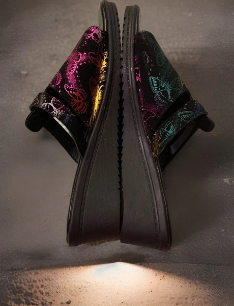 FASHION Metallic Rainbow Butterfly Slip-On Wedge Heel Sandals Size 9 / 40 NEW