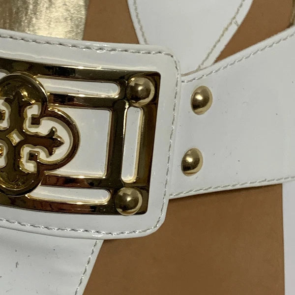 Isola White Gold Thong Sandal Flat Dress Shoe Open Heel Slide Women 7.5