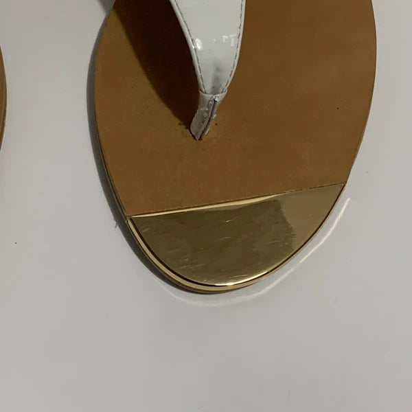 Isola White Gold Thong Sandal Flat Dress Shoe Open Heel Slide Women 7.5