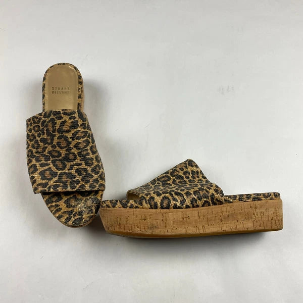 Stuart Weitzman Flatout Leopard Print Wedge Sandal Slide Women's Size 8