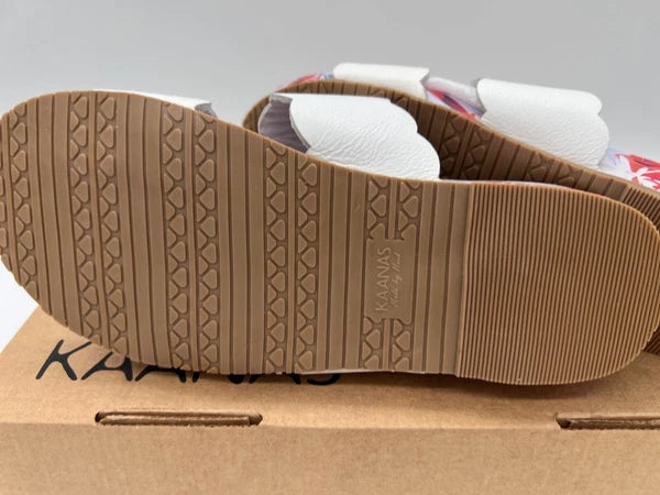 KAANAS Women's Pattaya Scalloped Pool Slide Fashion Sandal, white, 5 M US