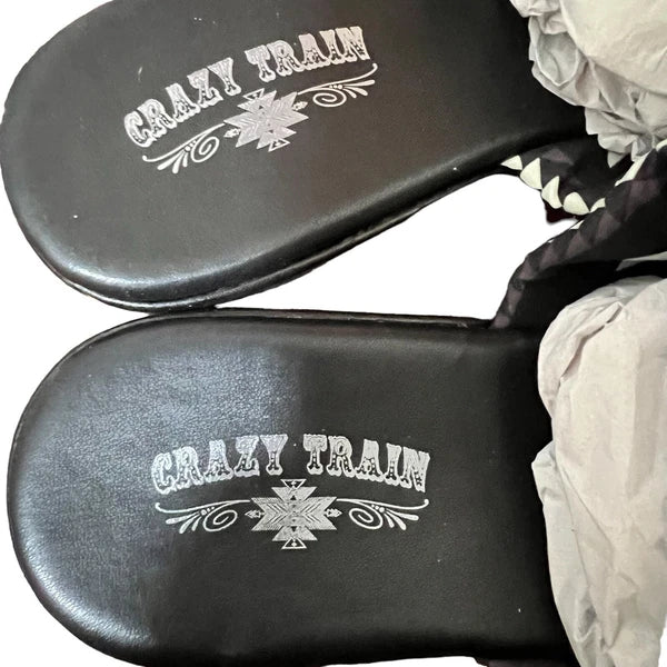 Crazy Train 90s Platty Aztec Bold Black & White Sandal Wedges Platform Slides 9