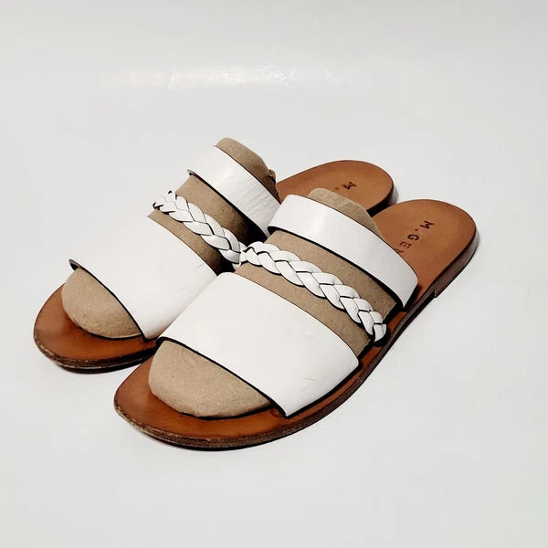 M. Gemi White Leather Flat Braided Strappy Slide Flat Sandals Wms 39EU  8.5-9 US