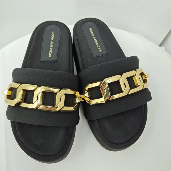 GOOD AMERICAN Chain Platform Slide Neoprene Black Size 8 Fashion Cute Sandals