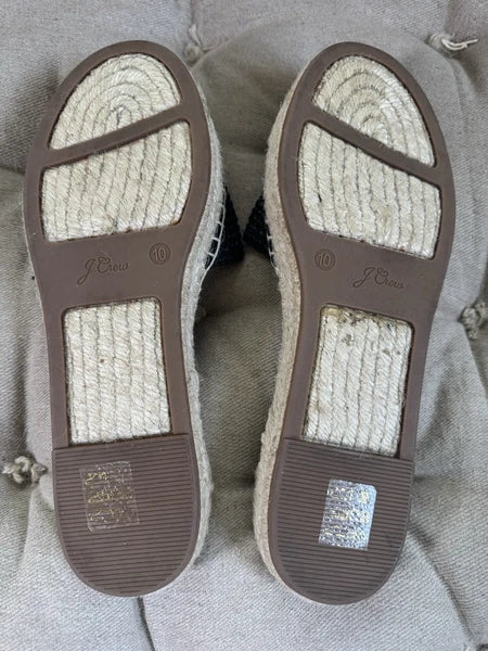 EUC J Crew Black Raffia Slip On Espadrille Flat Sandal Slide Band Style Size 10