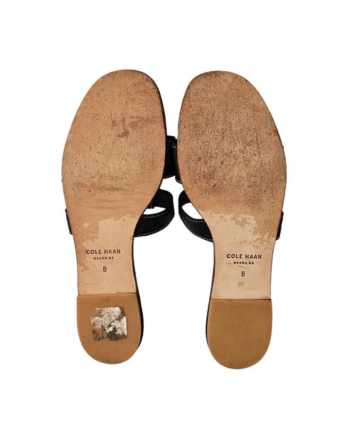 COLE HAAN Mesi Black Leather Grand OS Flat Slide Sandals Sz 8