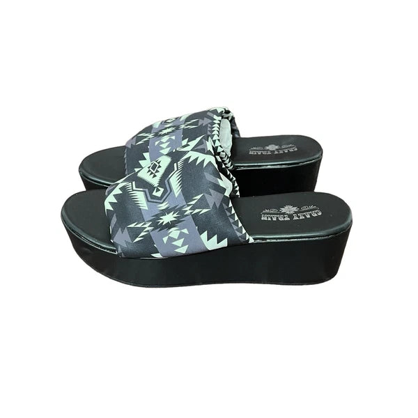 Crazy Train 90s Platty Aztec Bold Black & White Sandal Wedges Platform Slides 9