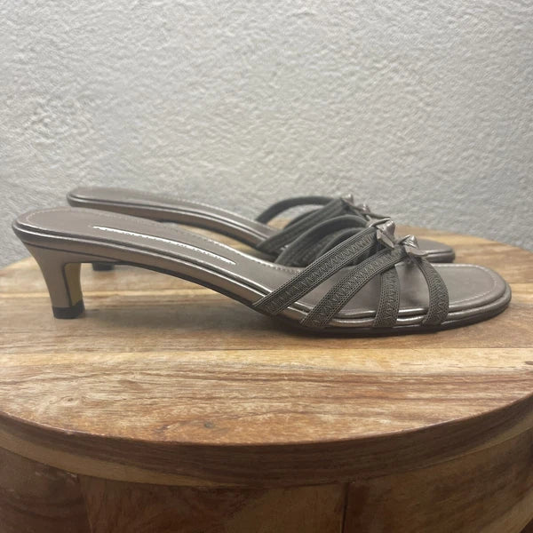 Donald J. Pliner l 8.5M Hunt Taupe Double Bows Strap Slip-On Kitten Heel Sandals