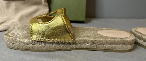 Gucci Interlocking G Cut Out Espadrille Sandals Women Size 39.5 (US 9.5) Authent