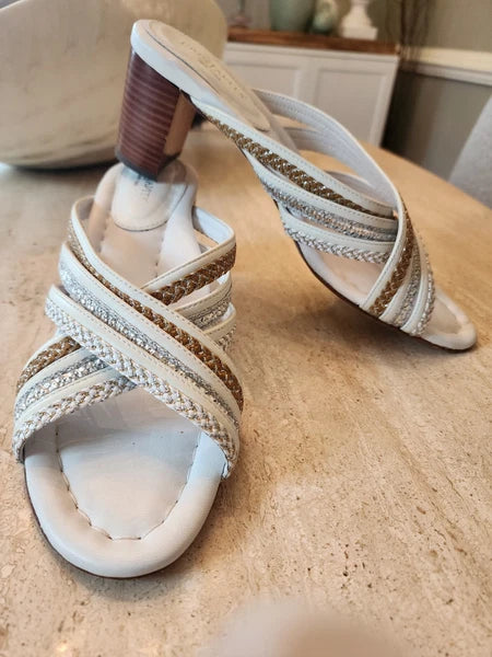 Eric Javits 10.5 N Cross Strap Block Heel Sandals Worn 1X