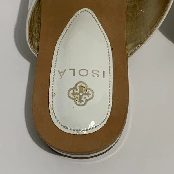 Isola White Gold Thong Sandal Flat Dress Shoe Open Heel Slide Women 7.5