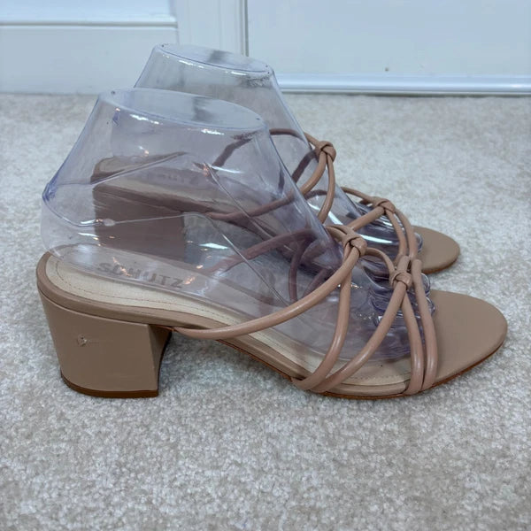 Schutz Princey Strappy Block Heel Slide Sandals Leather Size 9