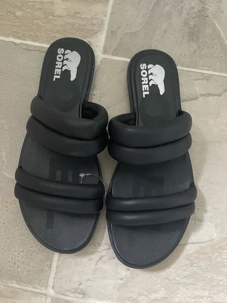 Sorel Size 9.5 Women’s Ella ll  Puff Slide Black Sandal Shoe Comfort