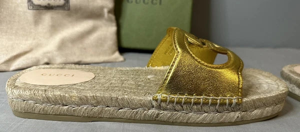 Gucci Interlocking G Cut Out Espadrille Sandals Women Size 39.5 (US 9.5) Authent