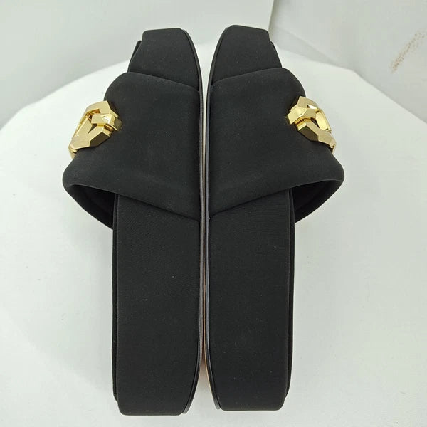 GOOD AMERICAN Chain Platform Slide Neoprene Black Size 8 Fashion Cute Sandals