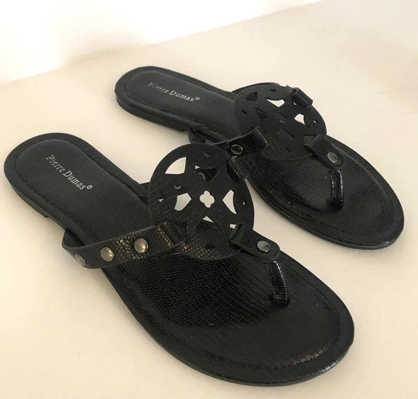 Pierre Dumas Limit Flat Slip On Thong Sandals Flip Flops 6 M Black Vegan Leather