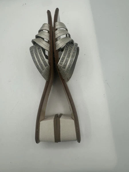 Pedro Garcia Light Gray Satin Swarovski Strap Slide Low-Heel Sandal Women Sz 38