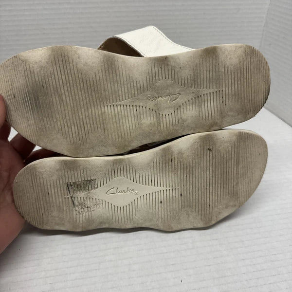 Clarks Women Flip Flop Thong Sandals Sz 8 Brynn Style White Leather