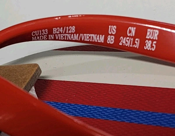 Coach New York Women's  Flip Flop Sandals Stripe Print Red White Blue Size 8 NWT