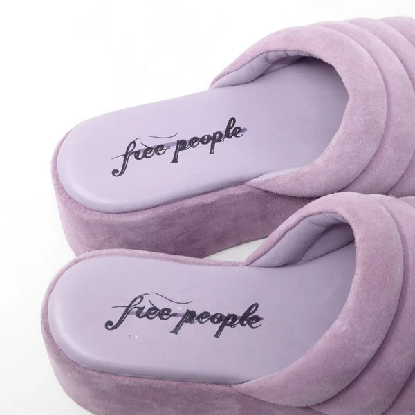 Free People Women Almost Paradise Platform Sandals Purple Suede Slides Sz 36 / 6