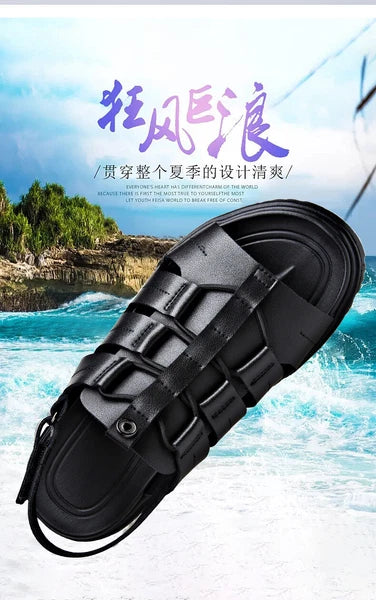 Men's Roman Sandals Leather Flat Open Toe Shoes Beach Summer Outdoor Casual 2025