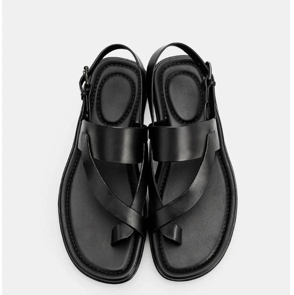 Roman Style Open Toe Sandals Slingbacks Casual Real Leather Mens Shoes Flats New